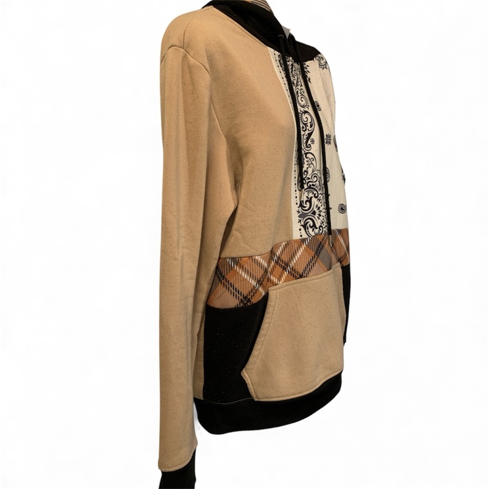 Rugged Patchwork Hoodie with Earthy Tones (item#10044) - Picture 2 of 5